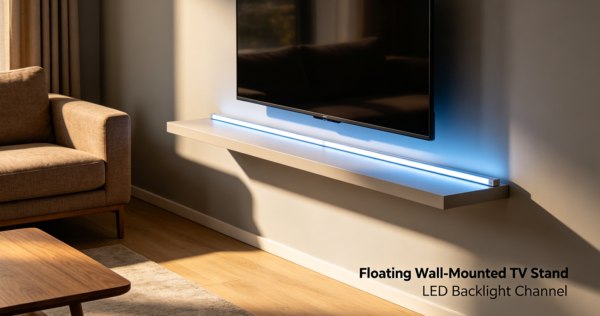 Floating Wall Mounted TV Stand with LED Backlight Channel