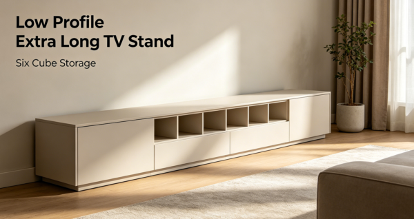 Low Profile Extra Long TV Stand with Six Cube Storage
